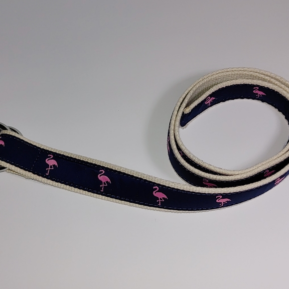 J Crew Womens Med/LG Double Ring Pink Flamingo Motif Belt Adjustable Cotton Belt - Picture 7 of 10